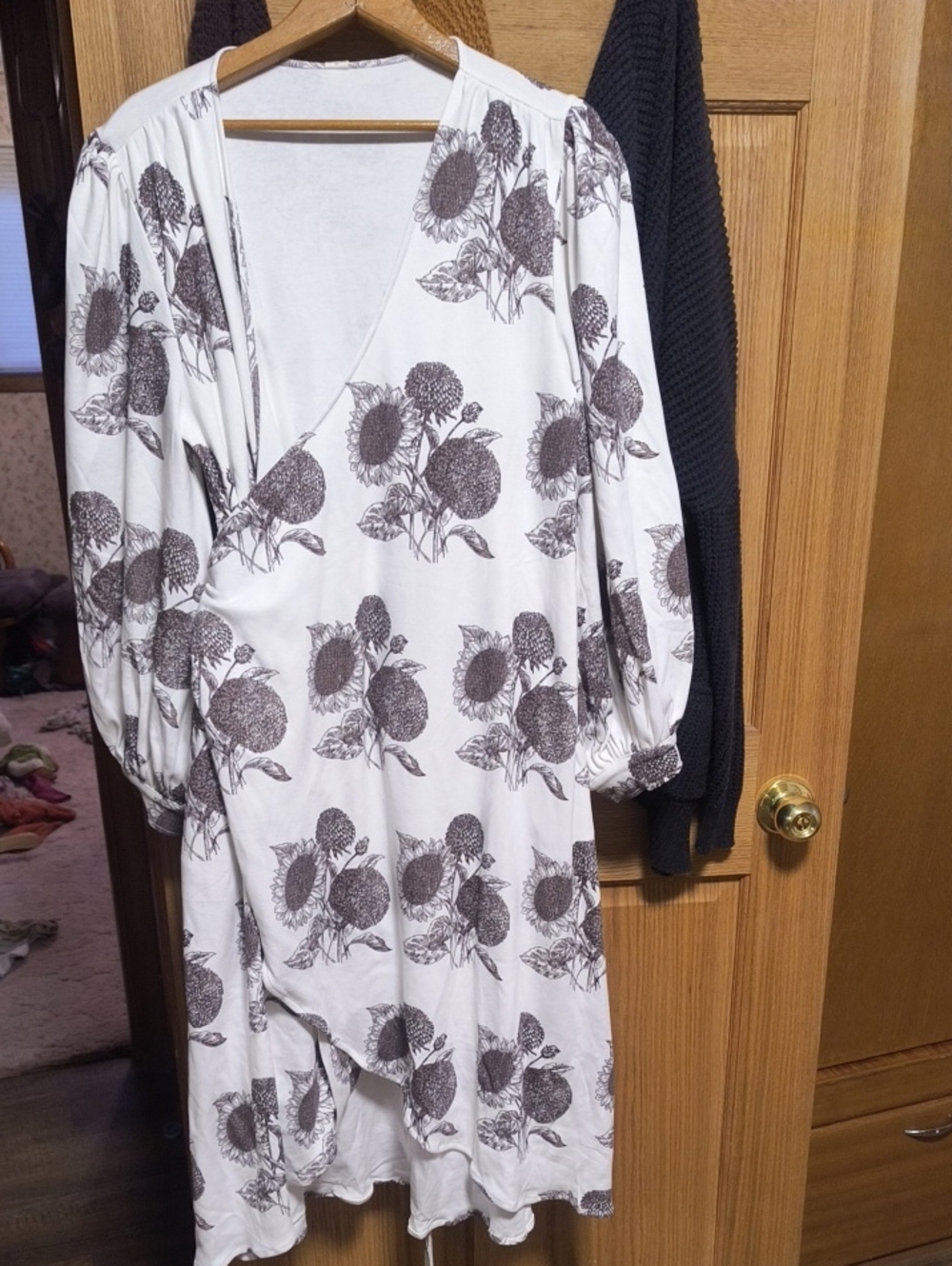 White Floral Wrap Dress with Puff Sleeves